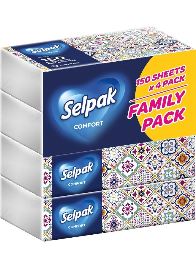 Selpak Comfort Facial Tissue 150 sheets 2 ply, Pack of 4